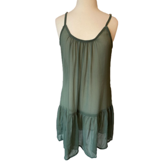 Cyn & Luca NWT Womens M Boho Beach Sheer Green Ruffle Swim Cover Up Dress Resort - Picture 1 of 11